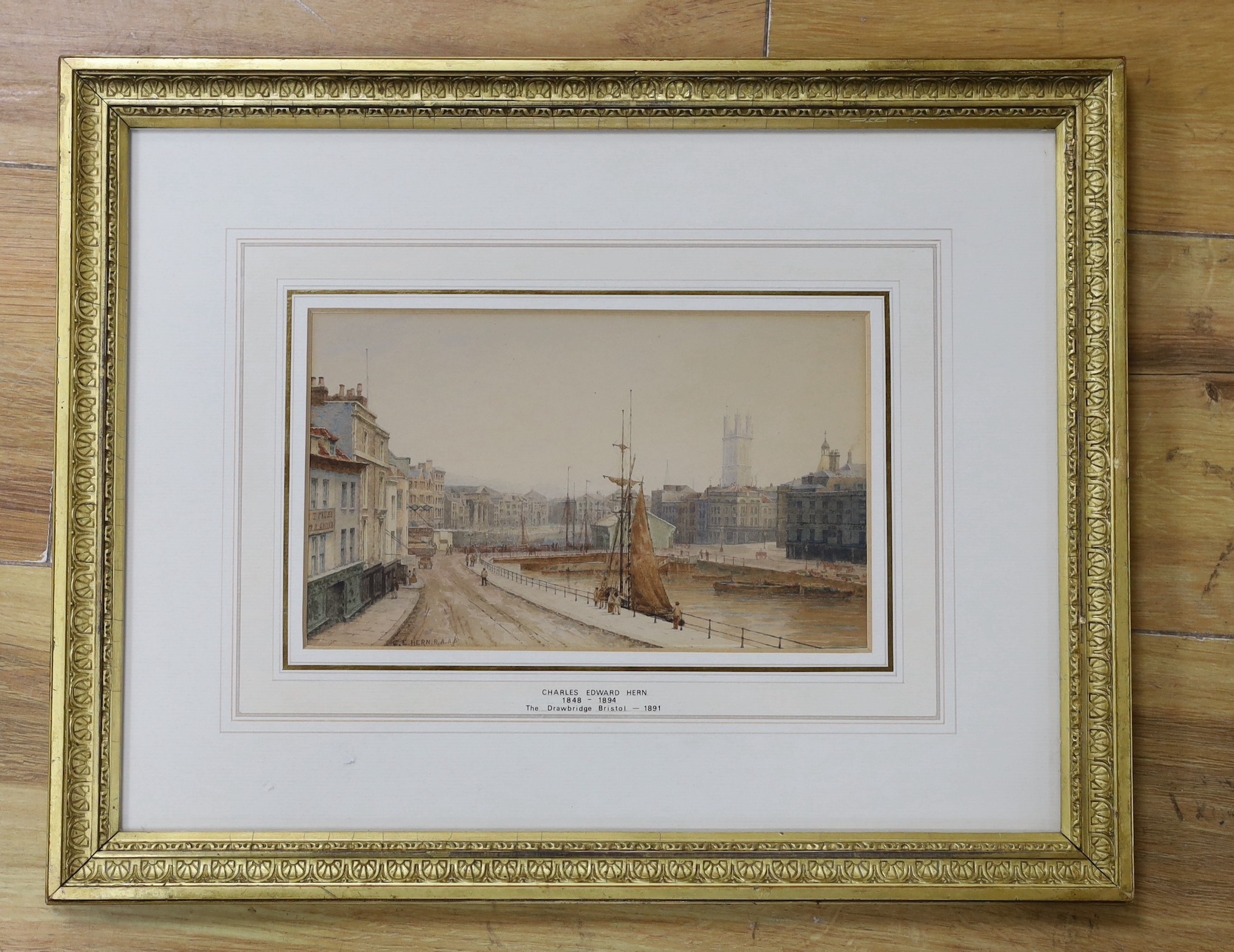 Charles Edward Hern (1848-1894), watercolour, 'The Drawbridge, Bristol 1891’, signed, 13 x 22cm